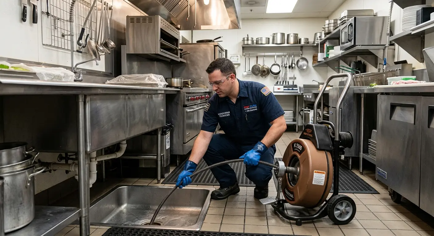 Commercial drain cleaning service in a restaurant kitchen in Fairview